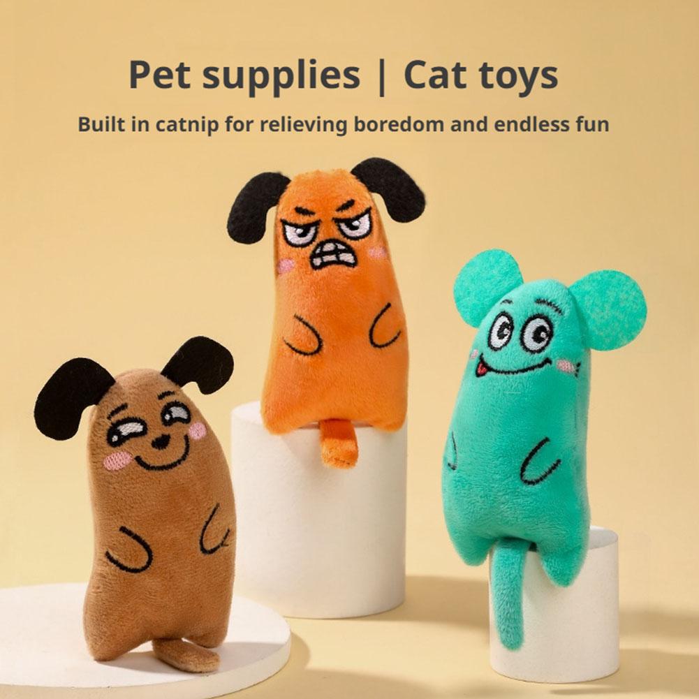 Catnip Interactive Plush Mouse - 만화 표정 고양이 장난감 플러시 애완용품