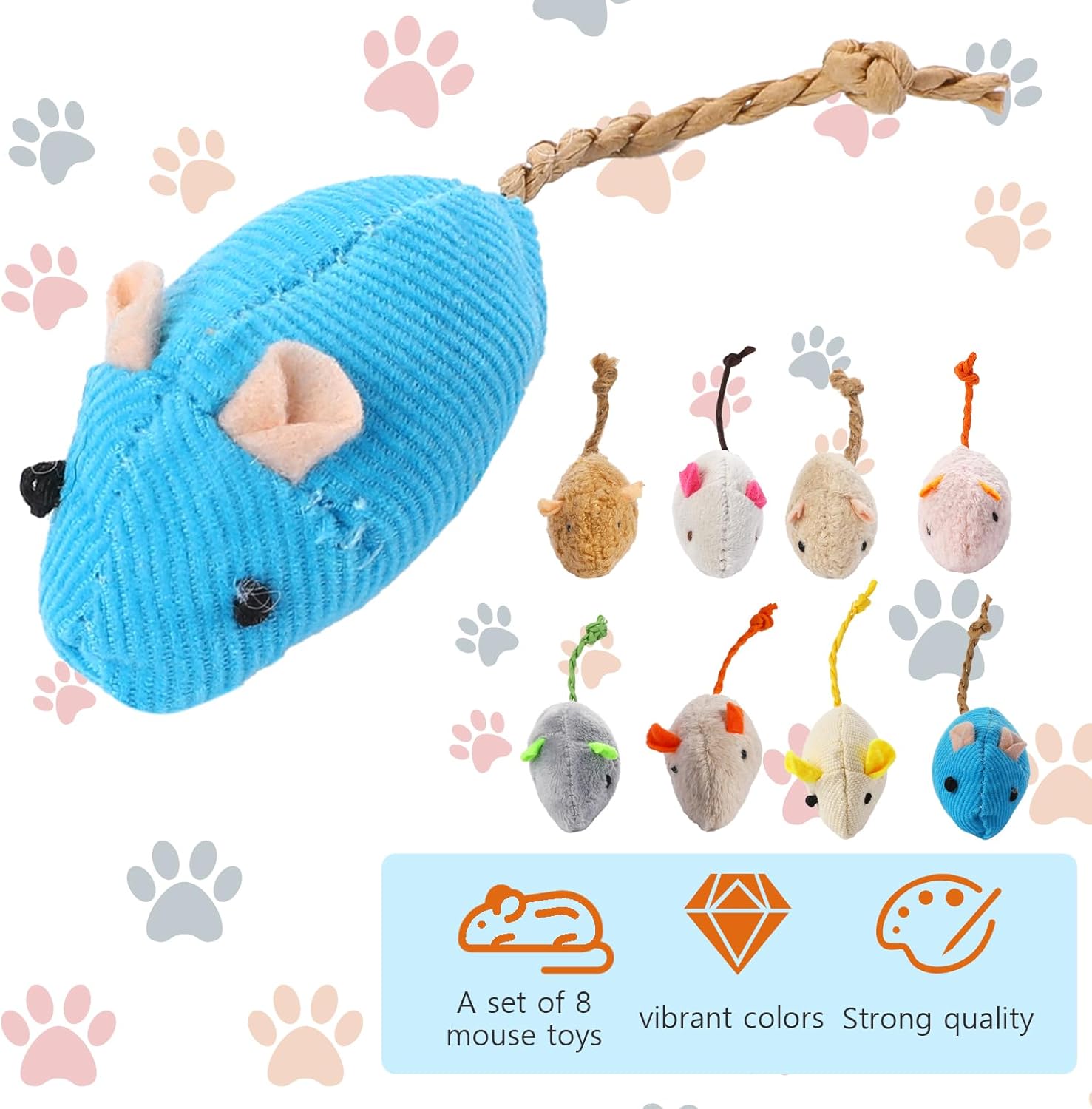 랜덤 포장된 고양이와 쥐 장난감 8개 - 실내 고양이에 - Catnip Interactive Plush Mouse 리뷰 및 가격