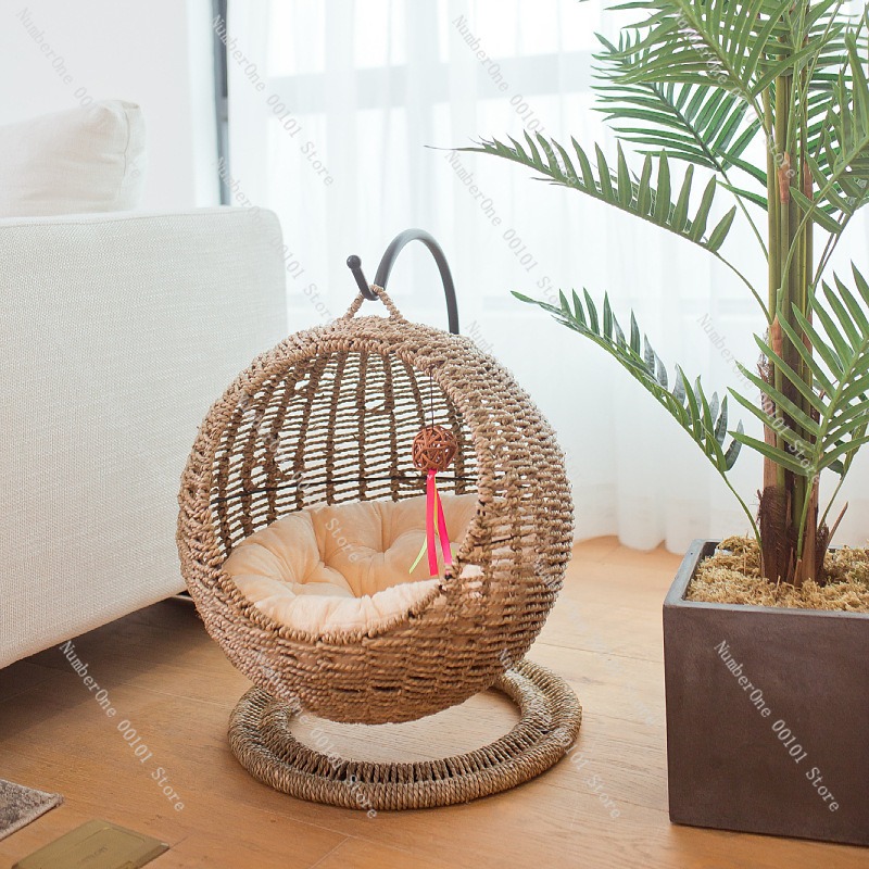 라탄 고양이 걸이형 바구니 침대 원형 반폐쇄형 해먹 그 - Pet Beds 리뷰 및 가격